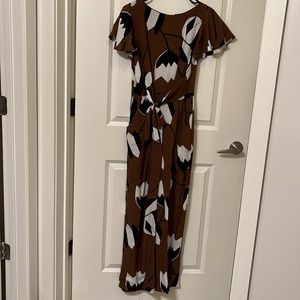 Anthropologie Brown jumpsuit with floral print